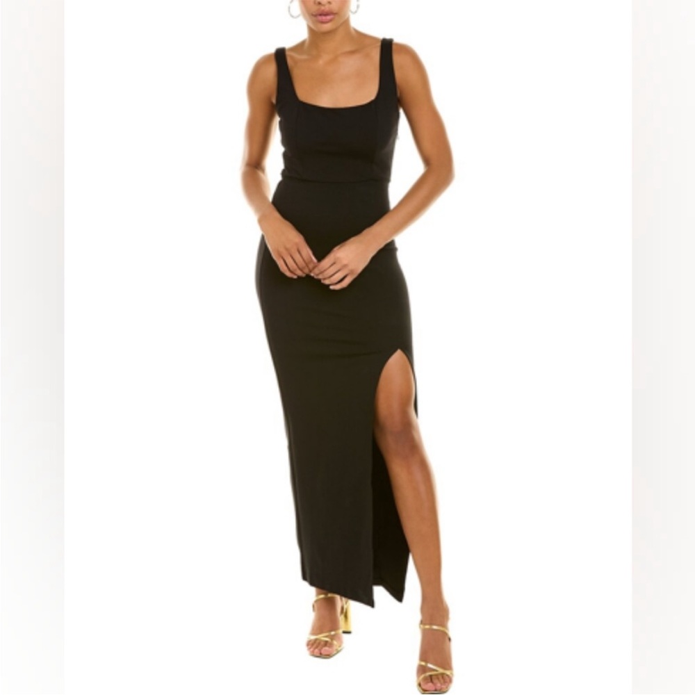 Black Square-Neck Maxi Dress with Front Slit | Small
